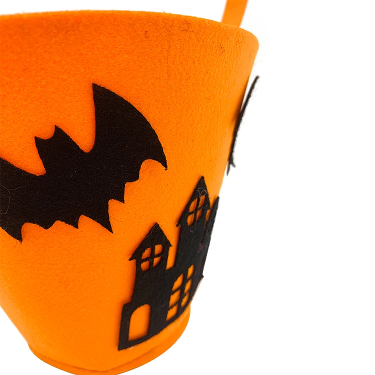 OEM Custom Cute Halloween Felt Pumpkin Gift Bucket Candy Basket