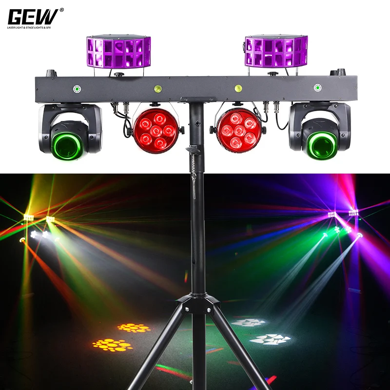 Portable Dj Lights With Stand Laser Strobe Par Butterfly Moving Head 5in1 Party Disco Dj Light Sets Equipment Gig Led Bar Pro