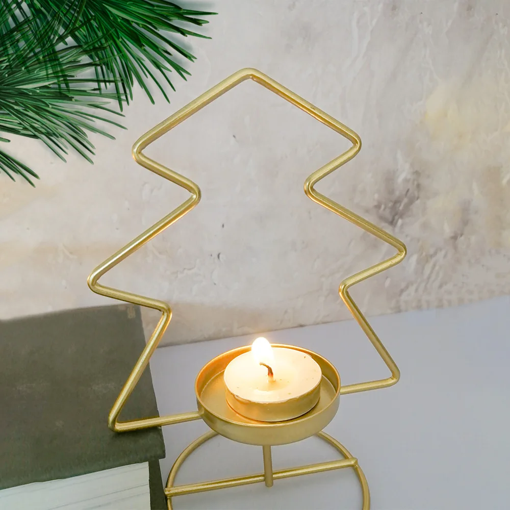 New productsChristmas Domestic ornaments crafts Golden Christmas tree XINGX wrought iron candlestick Metal candle jar