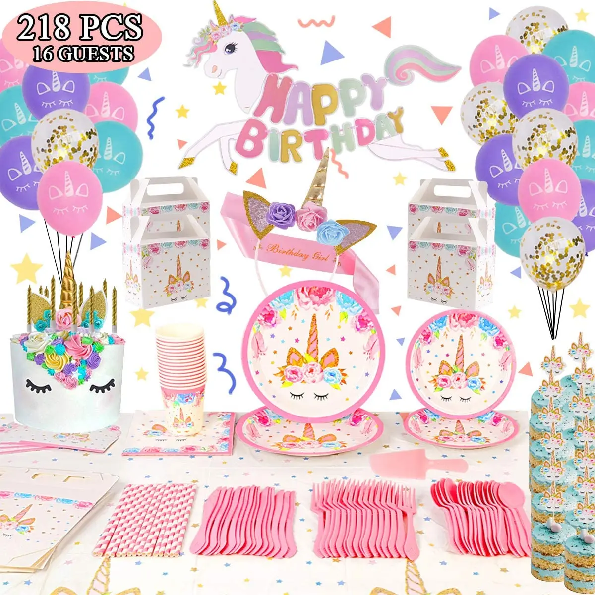 
Pack Unicorn Party Supplies Set Birthday Party Decors Girl Celebration Theme Party 