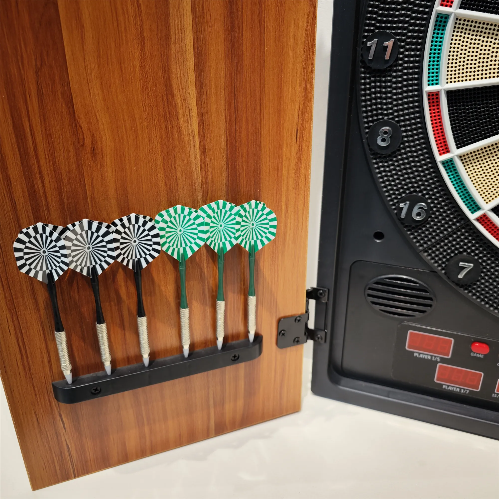 Electronic Dartboard Cabinet with Soft Tip Darts Powered by Adapter