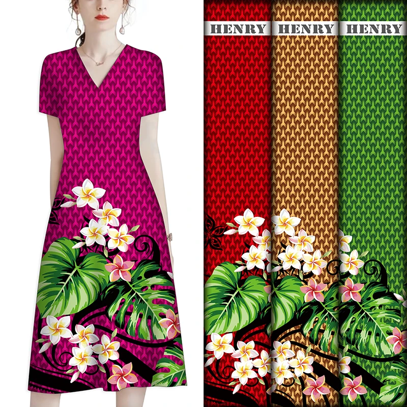 China Fabric Factory Accepts Custom Design Red Hibiscus Flower Print Rayon Fabric For Islander Style Dresses