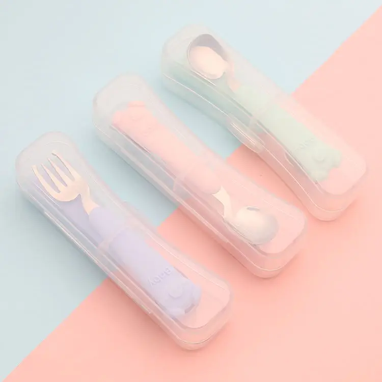 304 Stainless steel spoon and fork set silicone handle  for Children