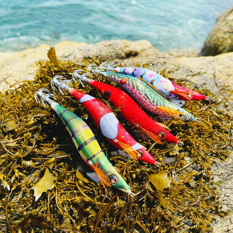 Japan quality saltwater 3.5# EGI Squid Jig wood shrimp squid hook fishing lure