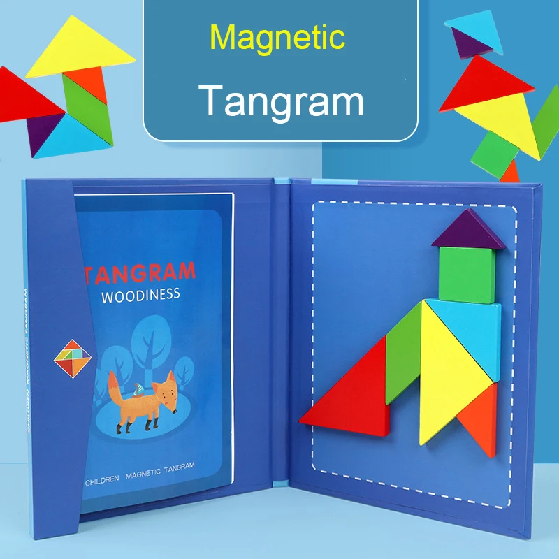 7pcs blocks Kindergartens popular wooden woodiness Magnetic Tangram puzzle book