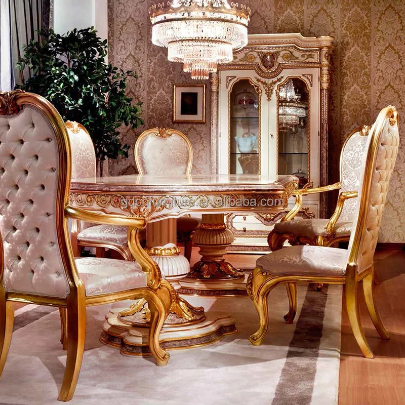 Baroque Antique Style Hot Sale Elegant Luxury Furniture Solid Wood Carved Dining Table