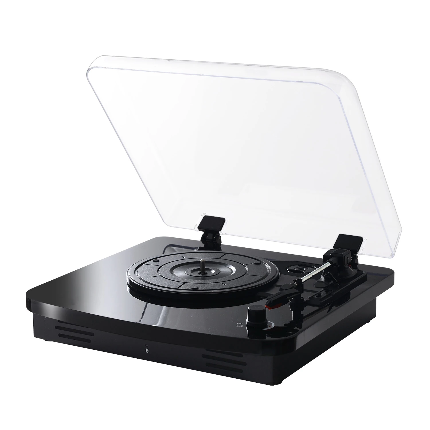 Newest design cool box dj portable plastic turntable player multi-function bt usb sd and radio record player
