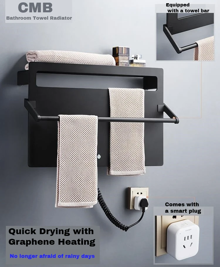 CBM Waterproof Towel Warmer Wall Mount Electric Water Heated Towel Rack Stainless Steel 2 Years with Thermostat Radiator Fashion