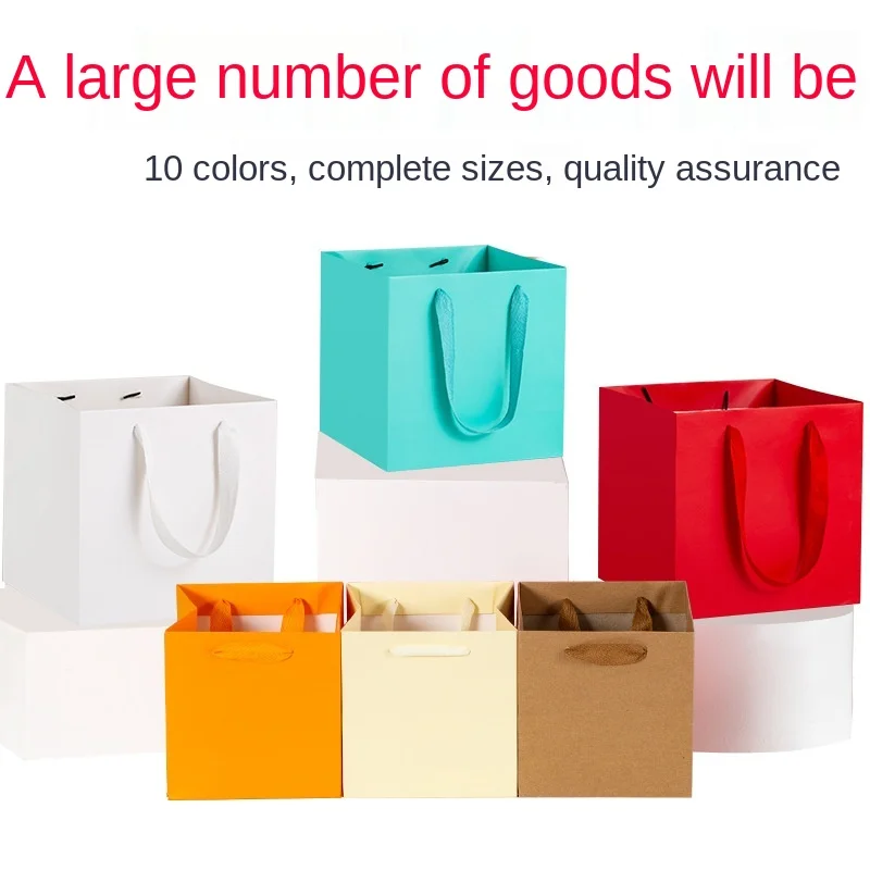 Квадратная корзина для цветов, бумажный пакет в наличии, оптовая продажа, бонсай на вынос, подарочная упаковка для покупок, сумка из крафт-бумаги