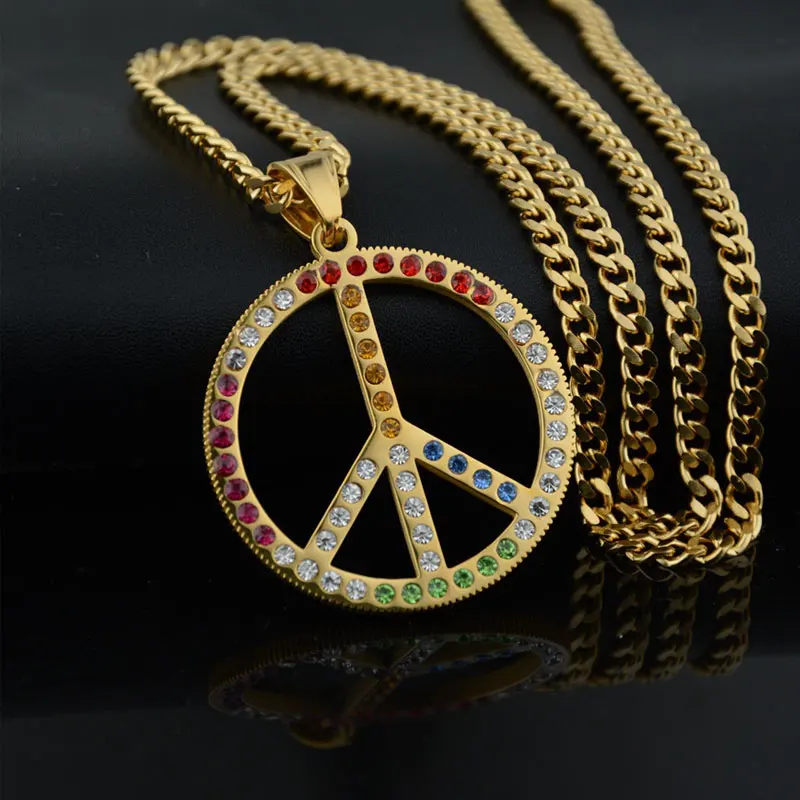 Stainless Steel Necklace Hip Hop Rock Personality Trend Net Red Peace Sign Pendant Couple Titanium Steel Necklace Pendant