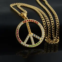 Stainless Steel Necklace Hip Hop Rock Personality Trend Net Red Peace Sign Pendant Couple Titanium Steel Necklace Pendant