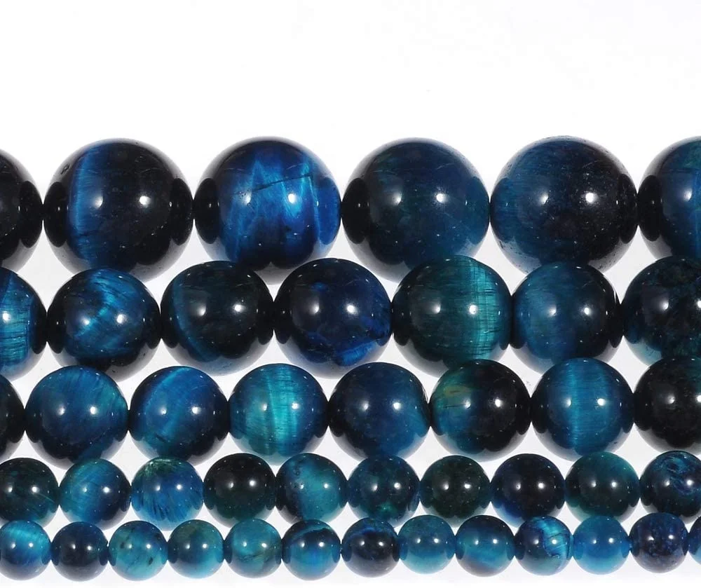 AA Lake Blue Tiger Eye Round Energy Stone Healing Power Loose Gemstones  Beads (Natural Tiger Eye Color Dyed)