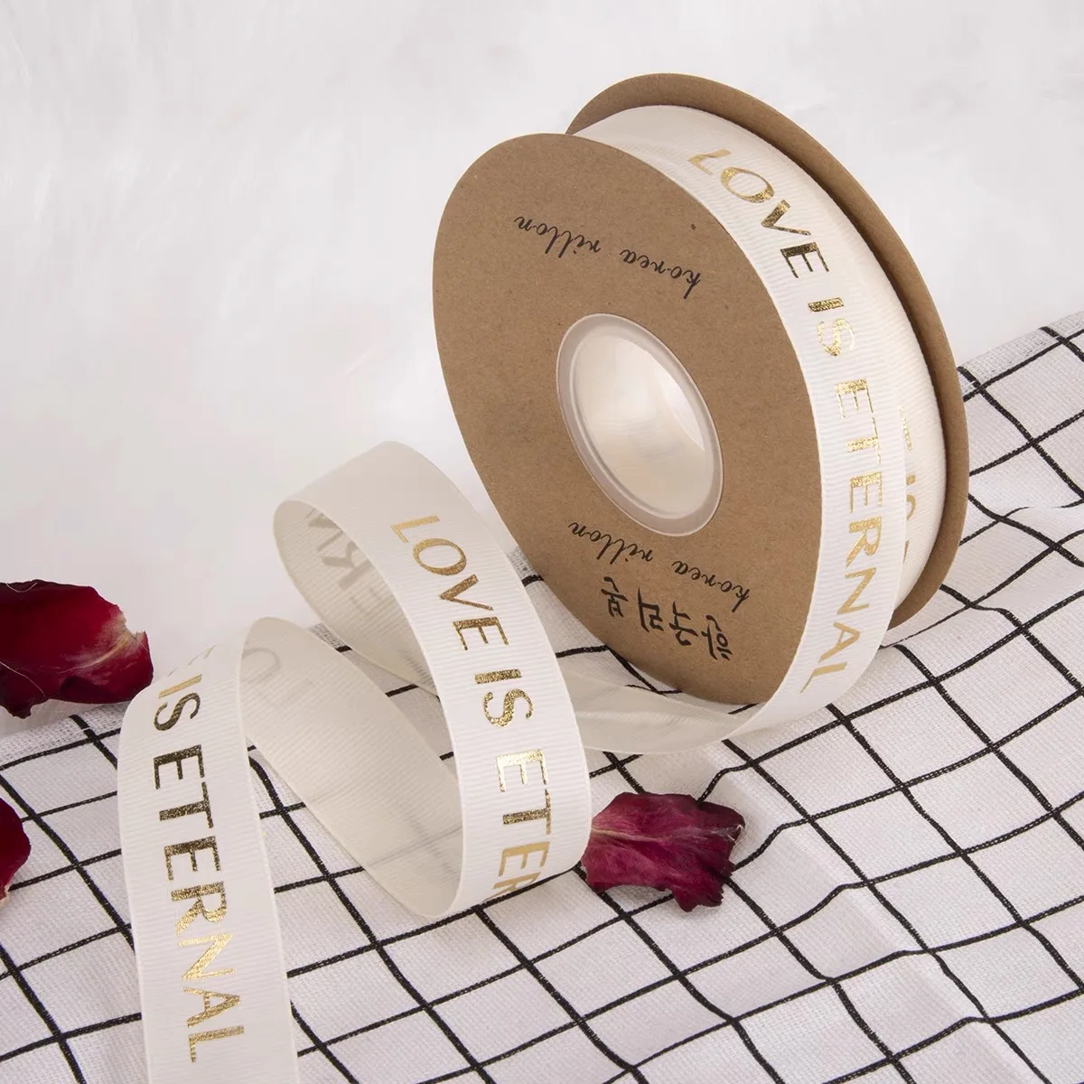 Customized logo printed gold foil tag big christmas  happy birthday gift red ribbon 3 cm and 1.5/2 inch ribbons