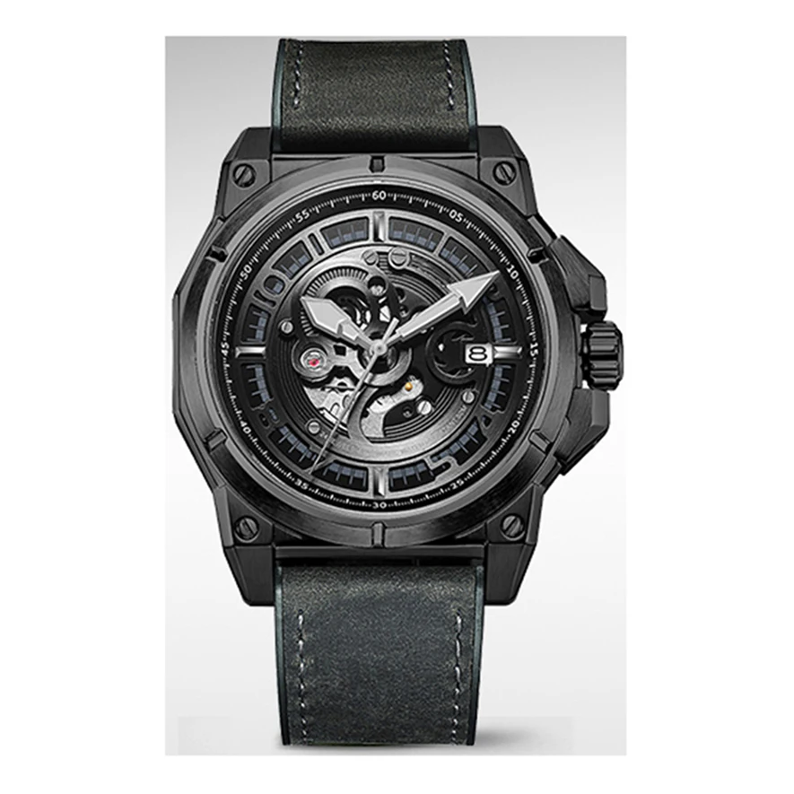 Wholesales cow leather strap 24 hour show Sellita movement men automatic mechanical watches