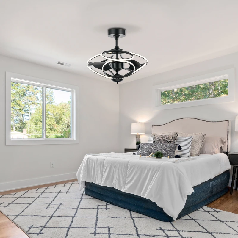 Postmodern LED Lamp with Lights and Remote Control Ceiling Fan for Home Dining Room Bedroom