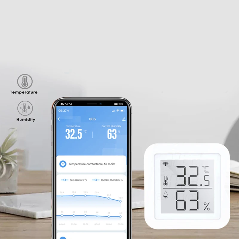 EMAF WIFI Thermometer Hygrometer Time Date Clock Temperature Humidity Instruments Household Digital Thermometers