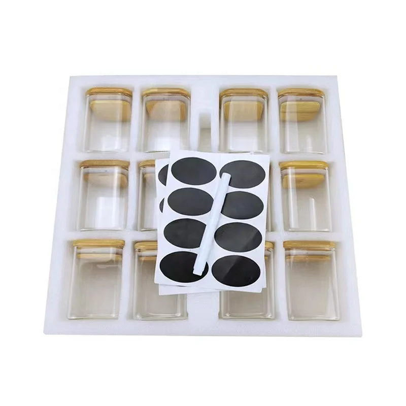 Набор банок для специй из боросиликатного стекла с бамбуковой деревянной крышкой