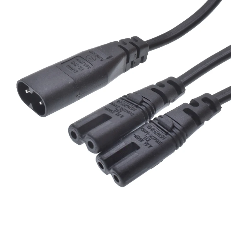 2 Ways C7 to C8 power cable with 0.28m 10A250V female to male two jack extension power cord Current separator cable