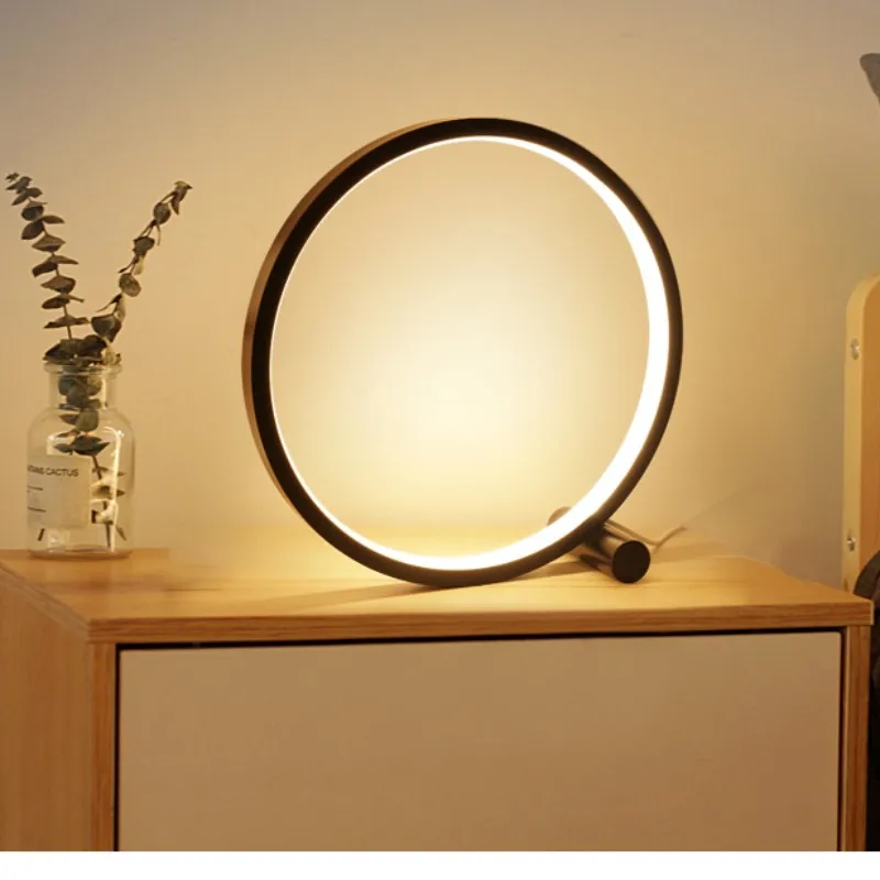 Round Shape Desk Light Bedside Touch Control Brightness Dimmable Led Tbale Circle Lamp For Bedroom Living Room