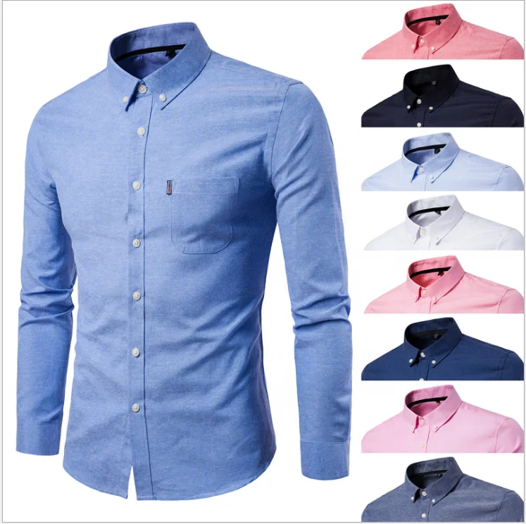9 Colors Cotton Oxford Casual Formal Business Dress Tops Blouse Long Sleeve Soft Slim Fit High Quality Men Formal Shirt