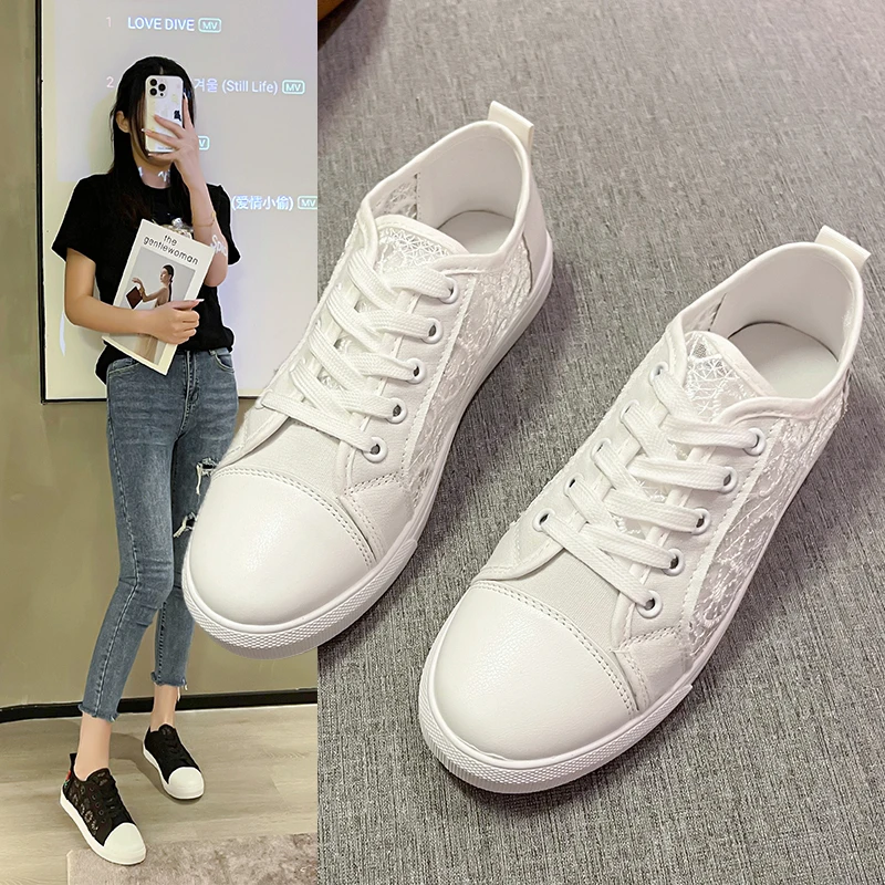 2020 new fashion flat bottom casual shoes breathable mesh rose embroidery sports shoes for women