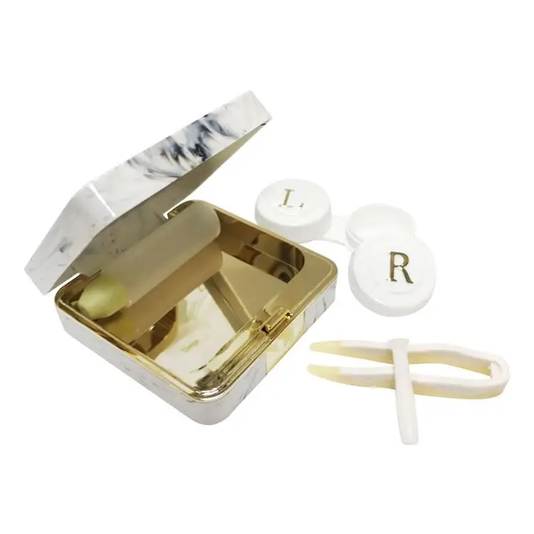 
Fancy portable eco-friendly case contact lenses container travel contact lens dual case box Marble Stripe Convenient Unisex 