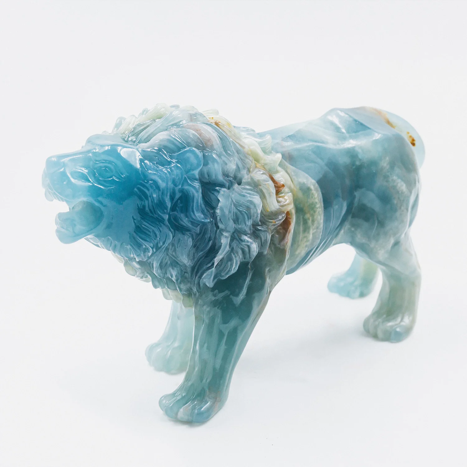 wholesale natural folk crafts stones Blue Onyx Lion Healing Crystal Reiki gemstone Animal For feng shui decoration