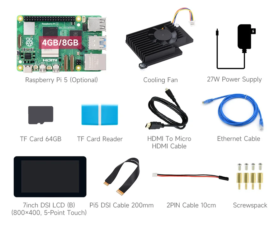Raspberry Pi 5 Kit 4GB/8GB RAM BCM2712 processor 2.4GHz quad-core 64-bit Arm Cortex-A76 CPU Built Using RP1 I/O Controller