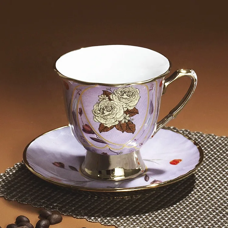 Turkish party vintage coffee tea cup set banquet gold rim floral tea cup and saucer custom