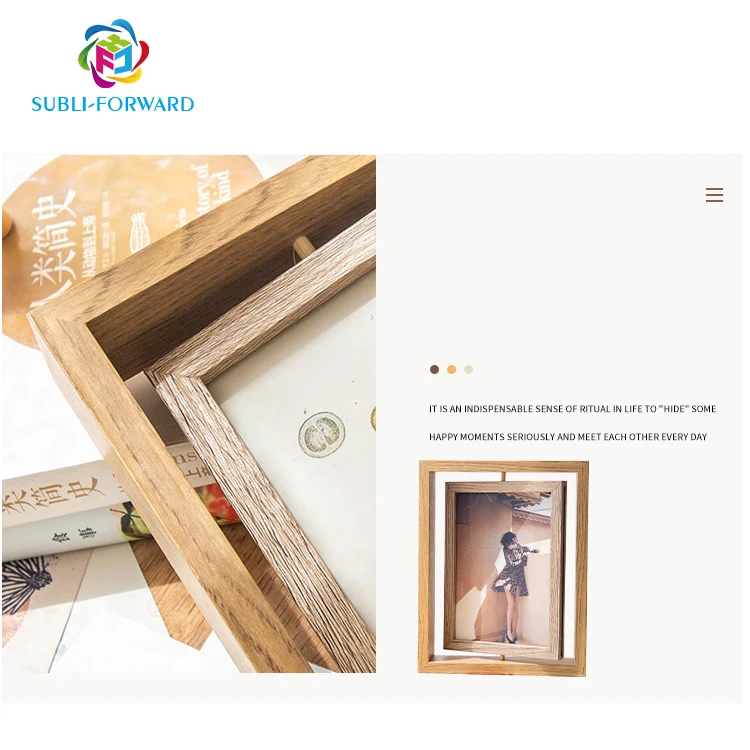 Factory Price Handmade Natural Sublimation Double Sided Wooden Picture Floating Photo Frame