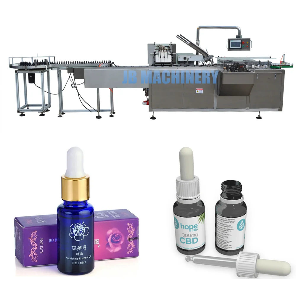 Automatic 30ml 60ml 1oz glass dropper bottle cartoning machine, box packaging machine for tincture hemp oil roll on