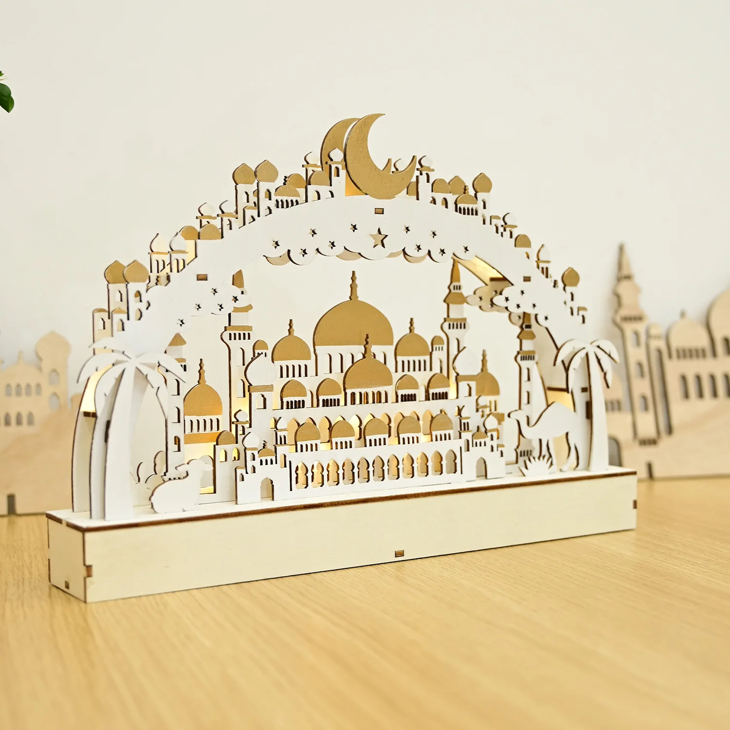 Muslim Mosque Camel Castle Wooden Tabletop Decoration For Islam Party Ornaments