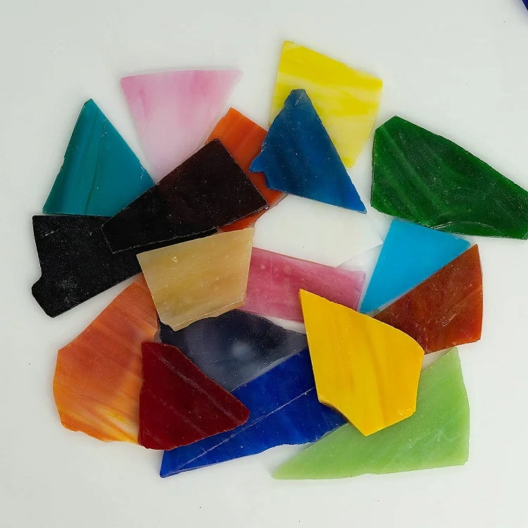 WANDIOR Factory Store Mixed Color Glass Cullets Scrap Pieces Stained Glass Sheets Glass Mosaic Tiles for Crafts