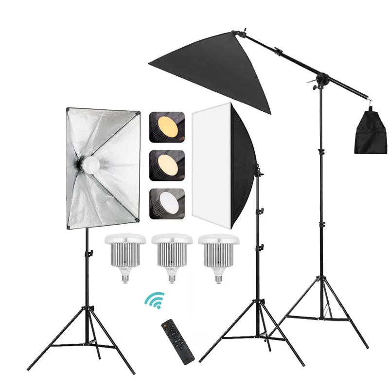 LED Softbox Lighting Kit Photography Set Studio Equipment Overhead Photoshoot Soft Box Photo Boxes Bulb Lights