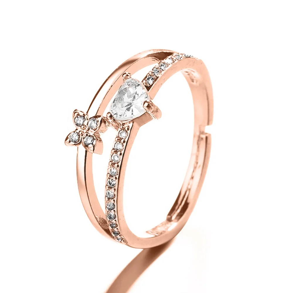 Custom Stone Color Jewelry Women Clover Heart Ring Sterling Silver 925 Rings