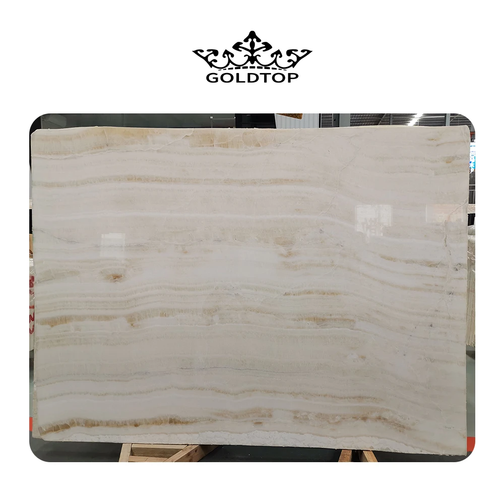 GOLDTOP Backlit Onyx Wall Panel Natural Straight White Wood Vein Marble Onyx Vanilla Onyx Slab