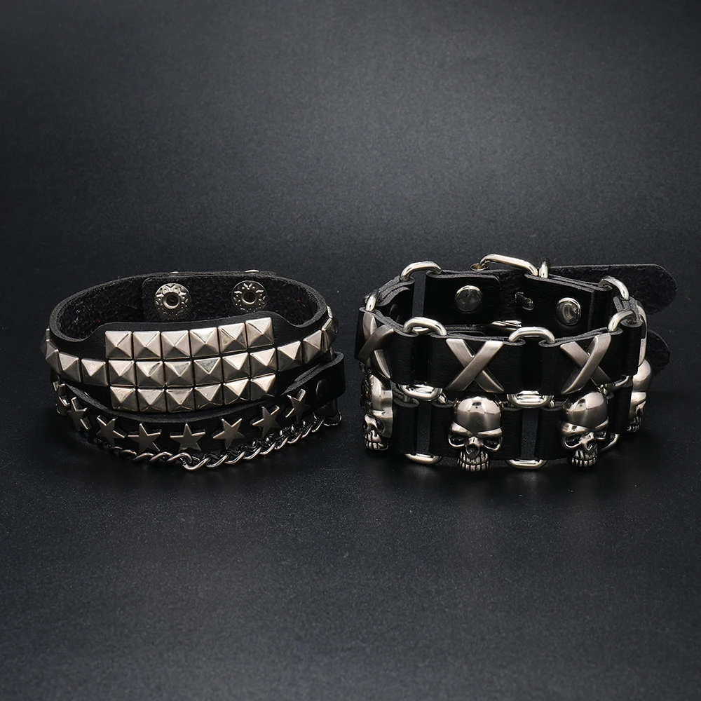 Wholesale hot selling Punk Rock chain bracelets men jewelry sets luxury leather men bracelet Personalized gift sets