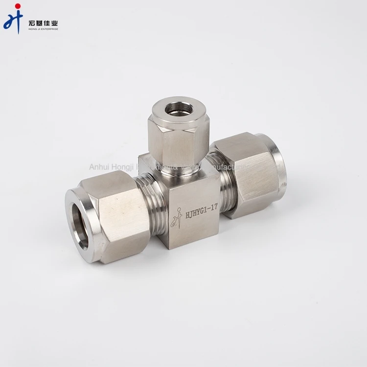High Pressure Stainless Steel With Ferrule Connector Reducing Hydraulic Tee Fitting