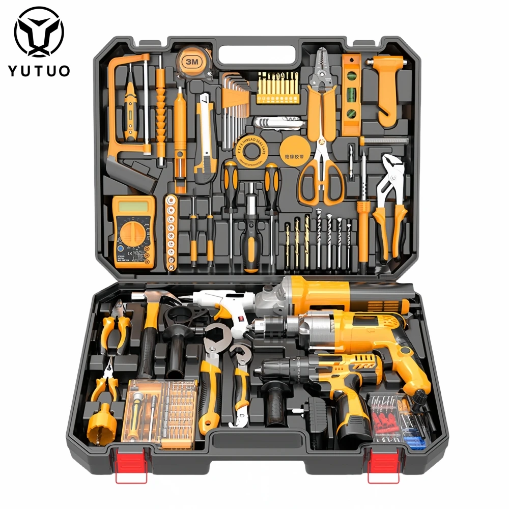 YUTUO custom logo 12V 16.8V 25V plastic box hardware power other hand tool combo kit angle grinder electric drill set