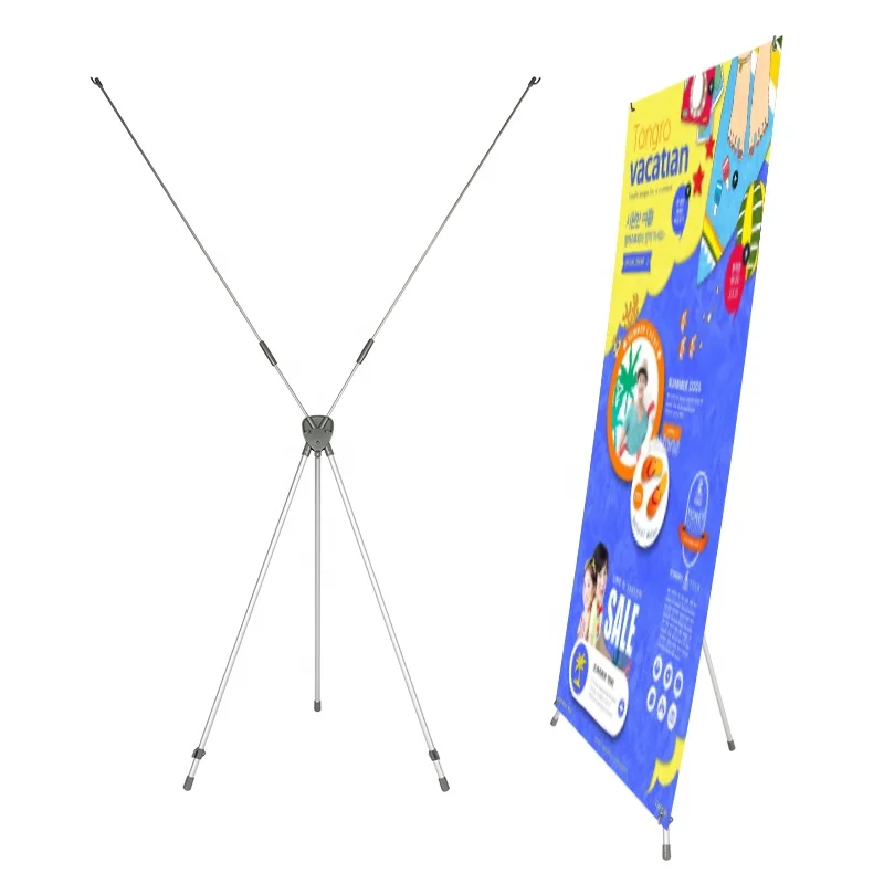 Foldable freestanding fashionable tension fabric fiber rod X banner stand x-frame poster stands for wedding backdrop party