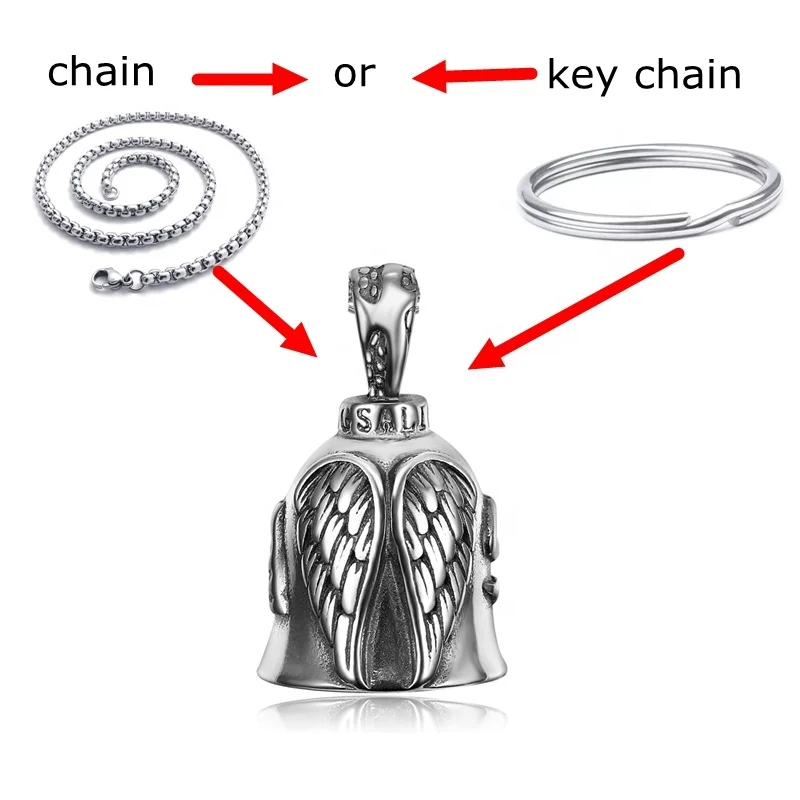New Arrival Custom USA Angel Wing Motorcycle Lucky Biker Bell Key Ring Chain Pendants Necklaces
