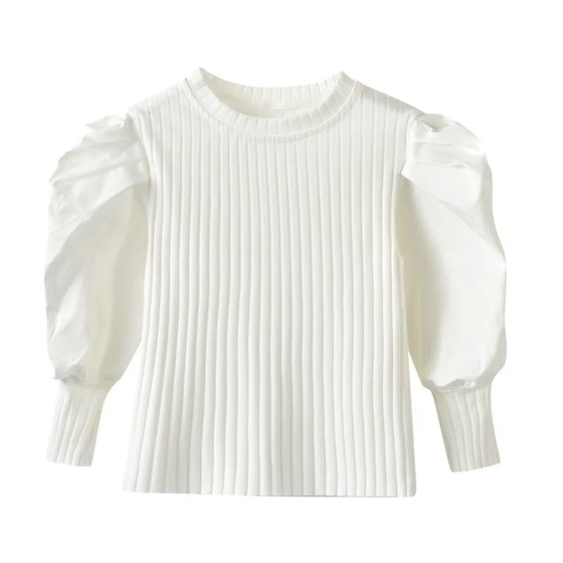 new design Blouse In the child girls bubble sleeve knitting top autumn Wear outside clothes child t-shirt tops