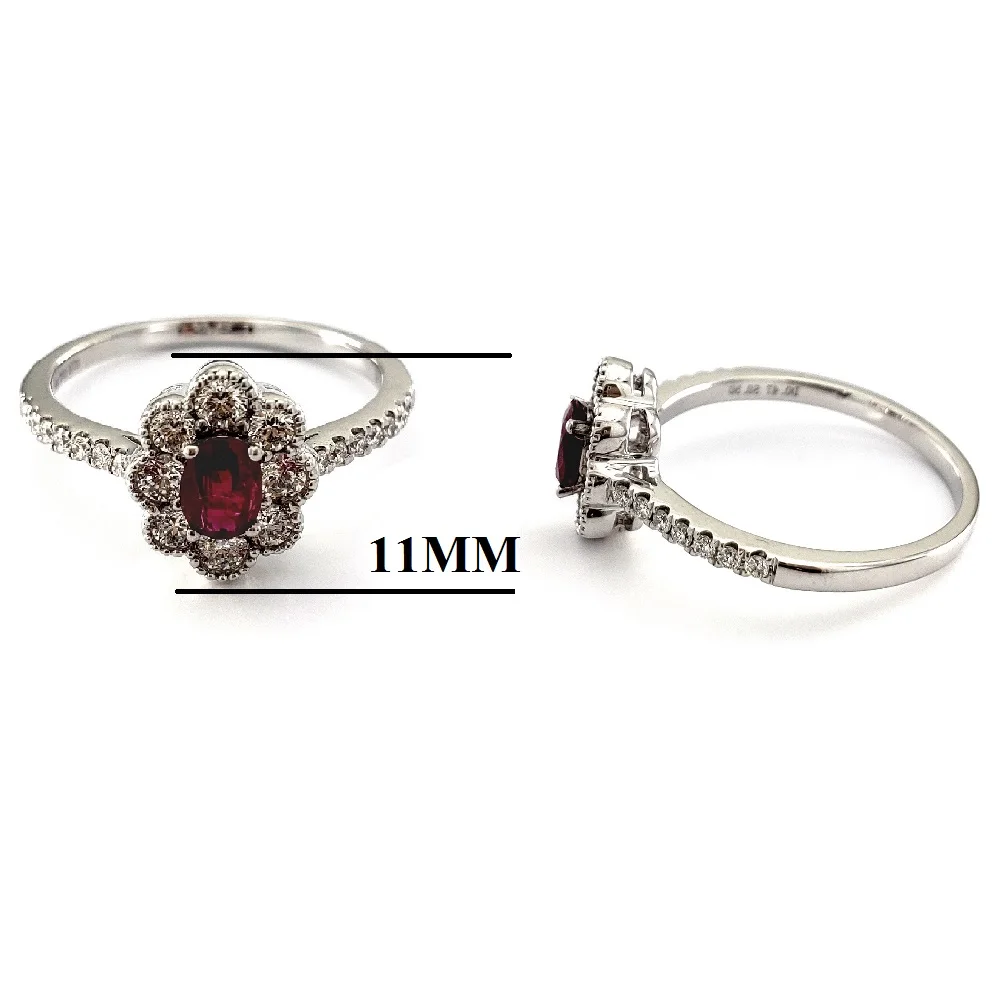 Great Offer 18K White Gold 100% Natural Diamond Fine Jewelry Colour Stone Flower Ruby Jewelry Cluster Ring For Lady Gift