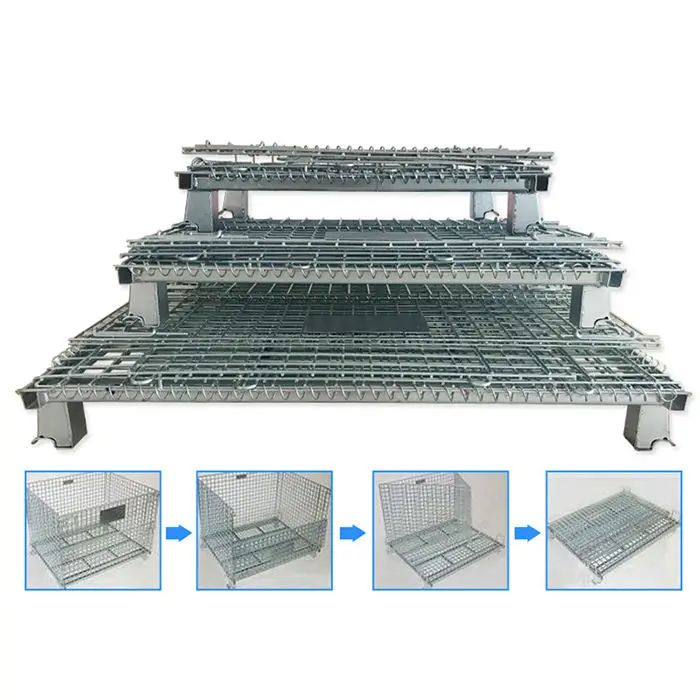 Material Handling Transport Portable Metal Preforms Galvanized Folding Pallet Basket Cage For Euro Pallet Metal Cage With Lid