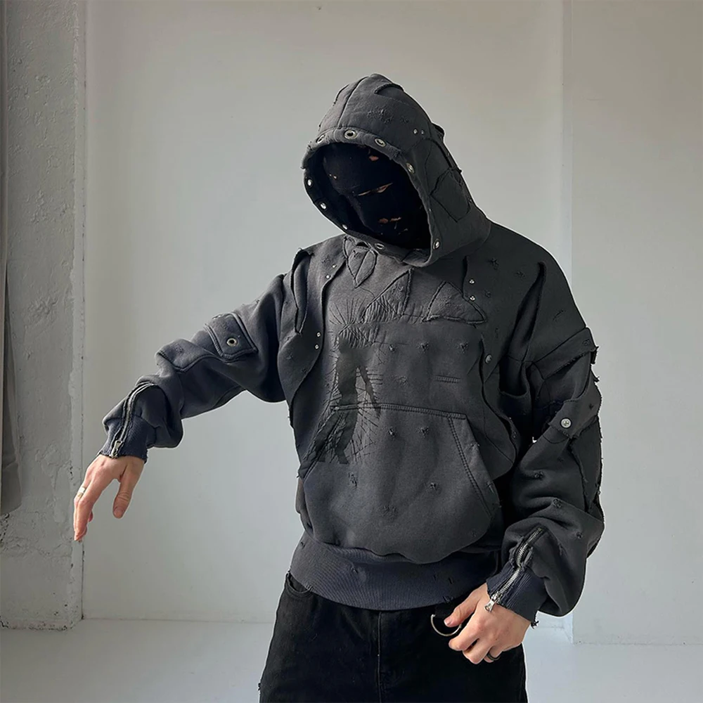 OEM Bulk 450 gsm Heavy Plain Hoodie Streetwear 80% Cotton 20% Polyester Distressed Patch Prewashed Fleece Custom Logo Print