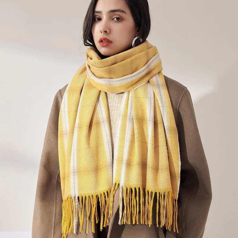 factory wholesale custom thick plaid winter scarf ladies elegant cashmere pashmina  plaid tassel scarf