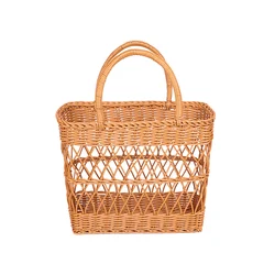 Eco-friendly popular shopping bag plastic grocery bakset lundry basket rattan picnic basket tote bag with handle