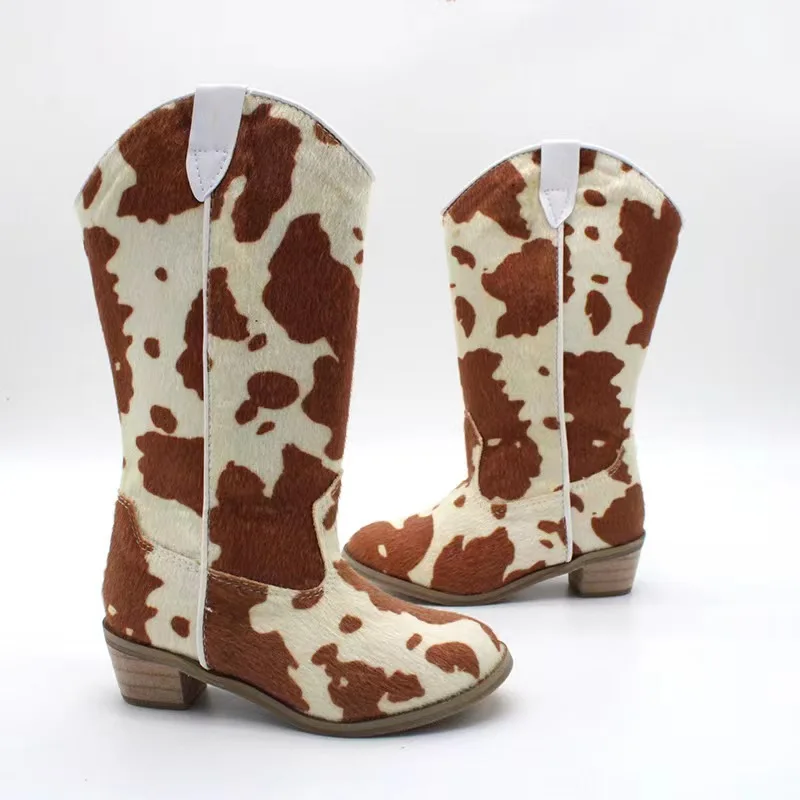 2022 Wholesale Luxury Design Genuine Leather Glitter Snow Boots Baby Boys Girls Kids Cowboy Boots