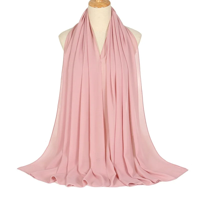 Musulmane 86 Colors Head scarf Ladies Plain Color Knitted Chiffon Veil Scarf Wholesale Chiffon Hijab For Muslim Women