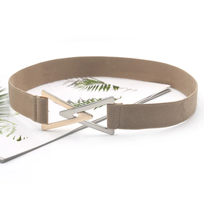 Ремень с треугольной пряжкой Женский, модный однотонный пояс на резинке для платьев и пальто